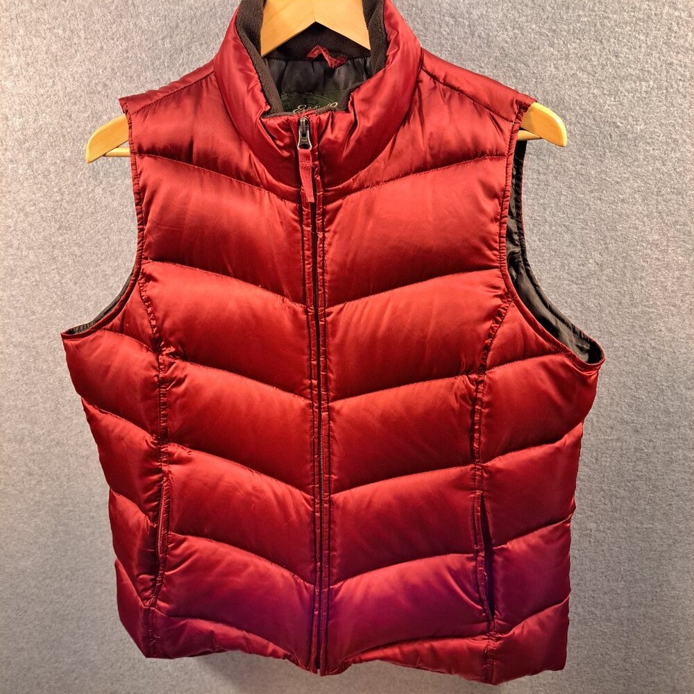 Eddie Bauer Down Puffer Vest Rust Zip Quilted Womens L Insulated Hiking Outdoors